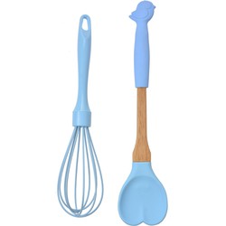 Clayre & Eef Keukengerei set van 2 Vogel 29x6 / 26x6 cm Blauw Siliconen Hartvormig