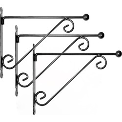 Set van 3x stuks muurhaken met dubbele sierkrul 39 x 31 cm - metaal - hanging basket haak - Plantenbakhaken