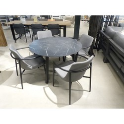 Tuinset Teeburu tafel black, slate dia. 120 cm met 4 stoelen Youkou stoel black, mixed grey - Yoi