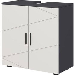Wastafelonderkast met Uitsparing  - wastafelmeubel 60 cm hoog - Wit met grijs