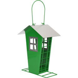 Vogelvoeder huisje - groen - metaal - 14 x 13 x 19 cm - Vogel voedersilo