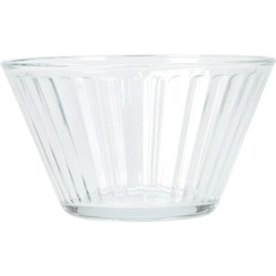 Excellent Houseware Kommetje/serveer schaaltje - 3x - ontbijt/hapjes - glas - streep relief - 300 ml - Kommetjes