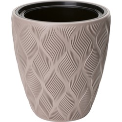 Form Plastic Plantenpot/bloempot Flow - kunststof - beige - D40 x H42 cm - met binnenpot - Plantenpotten