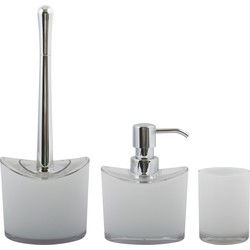 MSV Toiletborstel in houder/zeeppompje/beker - badkamer set Aveiro - kunststof - wit - Badkameraccessoireset