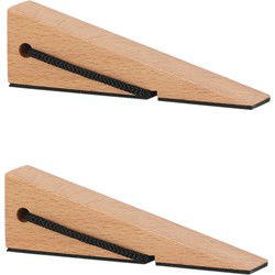 Esschert deurstopper/deurwig - 2x - beukenhout/rubber - anti-slip - beige - 12 x 3 x 4 cm - Deurstoppers