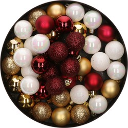 42x Stuks kunststof kerstballen mix wit/goud/donkerrood 3 cm - Kerstbal