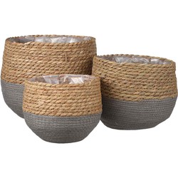 Mica Decorations Plantenmand Bloempot Jorck Set van 3 Zeegras rond grijs / beige handgemaakt - 24 x Ø 26 cm - Opbergmandje