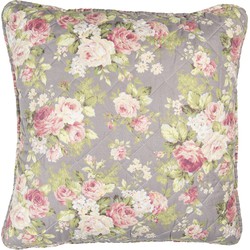 Clayre & Eef Kussenhoes  50x50 cm Grijs Groen Polyester Katoen Vierkant Bloemen Sierkussenhoes