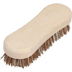 Schrobborstel van hout - met fiber/palmvezel luiwagen - 8-vorm bruin - Schrobborstels