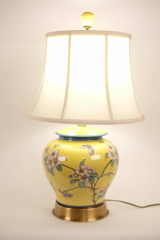 Fine Asianliving Fine Asianliving Oosterse Tafellamp Porselein handbeschilderde Bloemen Geel - 