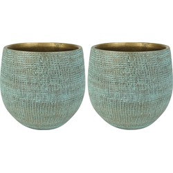 2x stuks plantenpotten/bloempotten in een strakke Modern design look shiny blauw Dia 22 cm en Hoogte - Plantenpotten