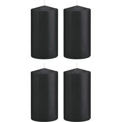 4x Kaarsen zwart 8 x 15 cm 69 branduren sfeerkaarsen - Stompkaarsen