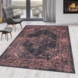 Fiesta Wasbaar Vloerkleed - Laagpolig - Oosters Design - Rood - Woonkamer Tapijt - Canvas Rug- 80x250 CM