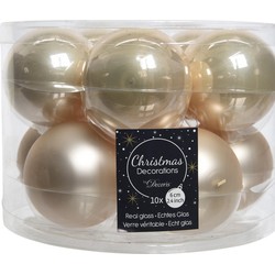 Kerstboomversiering licht parel/champagne kerstballen van glas 6 cm 10 stuks - Kerstbal