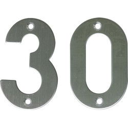 AMIG Huisnummer 30 - massief Inox RVS - 10cm - incl. bijpassende schroeven - zilver - Huisnummers