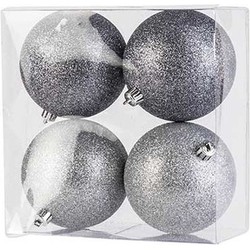 16x Kunststof kerstballen glitter zilver 10 cm kerstboom versiering/decoratie - Kerstbal