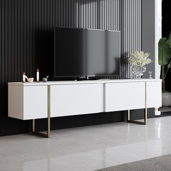 TV Meubel Luxe Wit Goud Melamine 180x50x30 cm