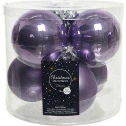 24x stuks glazen kerstballen heide lila paars 8 cm mat/glans - Kerstbal