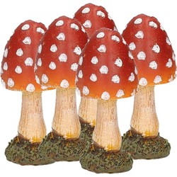 5x Paddenstoelen beeldjes 8 cm van polyresin - Beeldjes