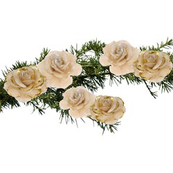 6x stuks decoratie bloemen rozen goud op clip 9 cm - Kunstbloemen