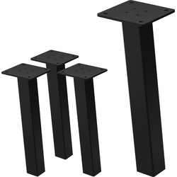 Set van 4 tafelpoten schuin H30 cm glanzend zwart gepoedercoat staal hoekprofiel 4x4 cm I-vorm ML ontwerp