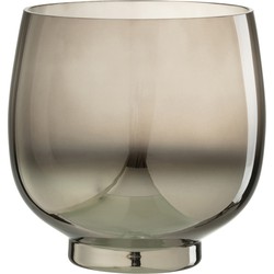 J-line - Windlicht Rond Glas Smoke Grijs/zilver Large - 17.5x17.5x18cm