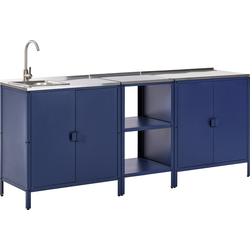 VILAMA - Tuinkookeiland met kast en spoelbak 3-delig - Blauw - RVS