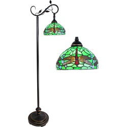 LumiLamp Tiffany Vloerlamp 152 cm Groen Bruin Kunststof Glas Rond Staande Lamp Glas in Lood Tiffany Lamp