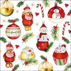 40x stuks kerstdiner/kerst thema servetten met kerstornamenten 33 x 33 cm - Feestservetten