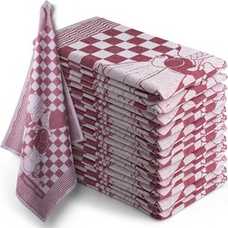 Theedoekset Blok 60 x 65 cm - bordeaux - 12 stuks - geblokt - blokdoeken - 100% katoen - horeca - kus