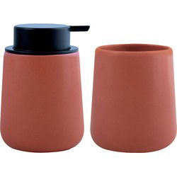 MSV Zeeppompje en drink/tandenborstel beker - badkamer set Malmo - keramiek - terracotta - Badkameraccessoireset