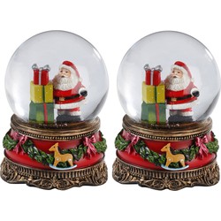 2x Sneeuwbollen/snowglobes kerstman met cadeaus 9 cm - Sneeuwbollen