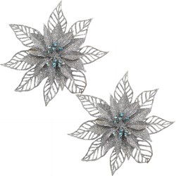 Clayre & Eef Kersthanger Set van 2 Kerstster 15 cm Zilverkleurig Kunststof