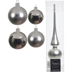 Glazen kerstballen pakket zilver glans/mat 38x stuks 4 en 6 cm met piek mat - Kerstbal