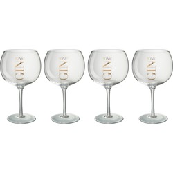 J-line - Giftbox 4 Ginglazen Glas Transparant/goud - 26x26x23cm