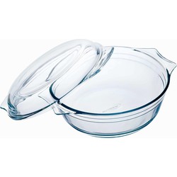 1x Ovenschalen/braadsledes rond van glas met deksel 3 liter 23 x 11 cm - Ovenschalen