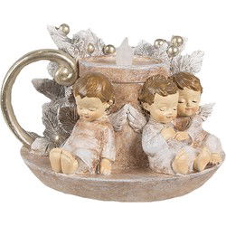 Clayre & Eef Kerstdecoratie met LED-verlichting Kandelaar 14x13x10 cm Bruin Kunstleer Metaal Engelen
