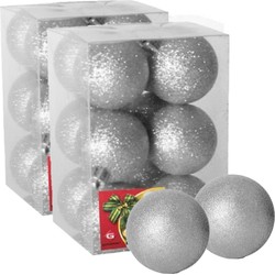 24x stuks kerstballen zilver glitters kunststof 6 cm - Kerstbal