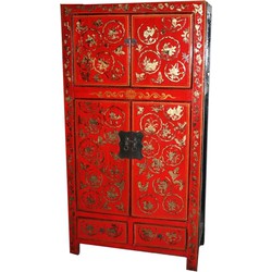 Fine Asianliving Antieke Chinese Bruidskast Rood Handbeschilderd High