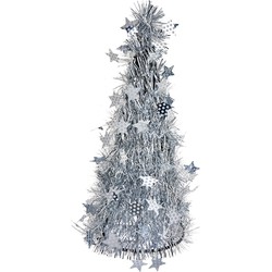 Clayre & Eef Kerstdecoratie Kerstbomen Ø 17x38 cm Zilverkleurig Kunststof