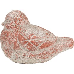 Clayre & Eef Decoratie Beeld Vogel 14x9x10 cm Grijs Rood Steen