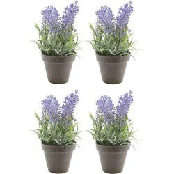 Bellatio Kunstplant - 4x stuks - lavendel - paars - 17 cm - in pot - lavandula - Kunstplanten