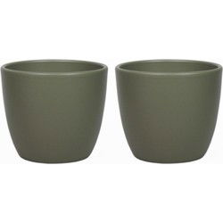 Floran Plantenpot - 2x - dennen groen - mat - keramiek - 15 x 13 cm - Plantenpotten