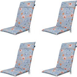 Madison -  Tuinstoelkussen Hoge Rug Florina blue - Ca. 120x50 cm - Set van 4