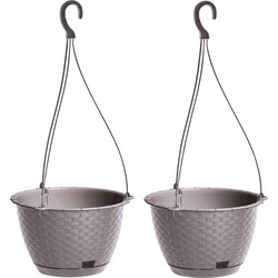 2x stuks hangende plantenpot/bloempot kunststof dia 22 cm/hoogte 14 cm taupe/beige - Plantenpotten