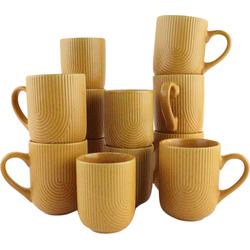 OTIX Koffiekopjes - Set van 12 - Cappuccino Kopjes - Met Oor - 300ml - Zonder Oor - 190ml - Mustard yellow - SPRUCE