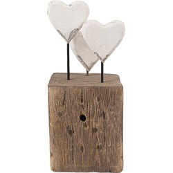 Clayre & Eef Decoratie Beeld Harten Wit Bruin Hout