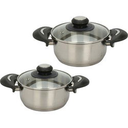 Excellent Houseware Kookpannen set - 2x - glazen deksel - RVS - 1.4 en 2.7 liter - Kookpannen