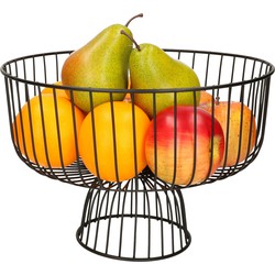 Fruitschaal/fruitmand rond op voet zwart metaal 28 cm - Fruitschalen