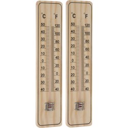 Set van 2x stuks binnen/buiten thermometers hout 22,5 x 5 cm - Buitenthermometers